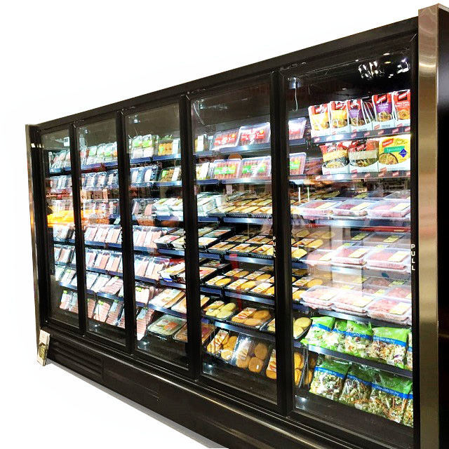 5-drzwiowa pionowa chłodnica ze szklanymi drzwiami Merchandiser Samowystarczalny do produkcji mięsa Produkty mleczne Warzywa Owoce