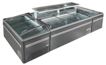Supermarket Szklany blat Przesuwne szklane drzwi Wyspa Zamrażarka R404a R290 490L 610L